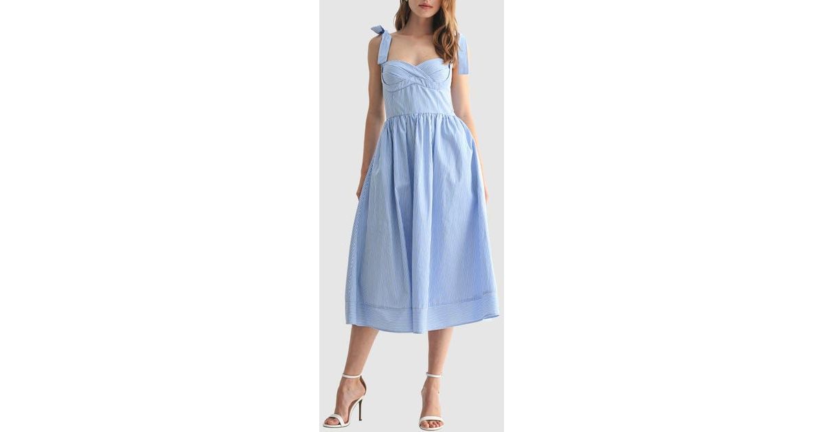 Lush Stripe Tie Strap Fit & Flare Midi Dress in Blue | Lyst