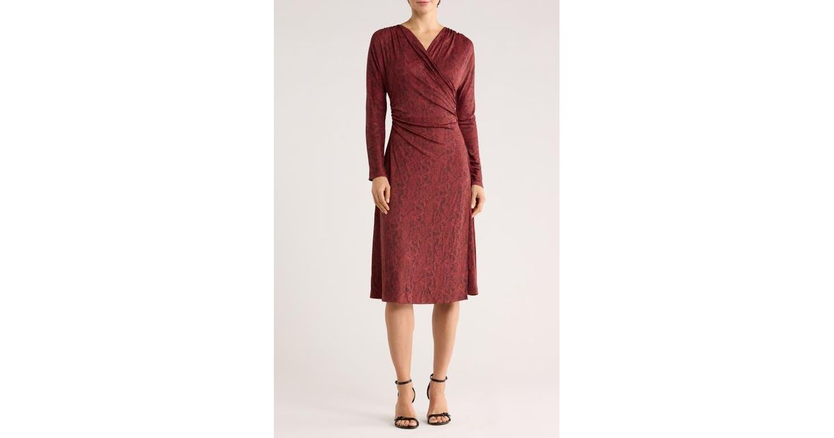 BOSS Ettita Long Sleeve Faux Wrap Dress in Red | Lyst