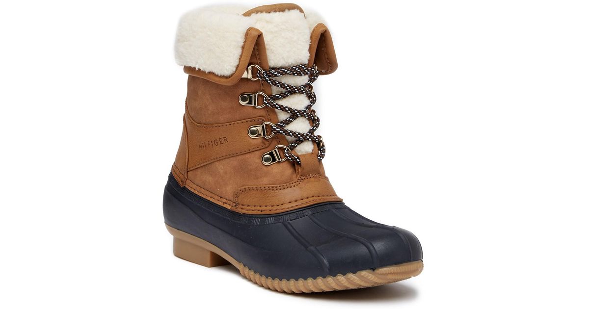 tommy hilfiger rusteen faux shearling lined duck boot