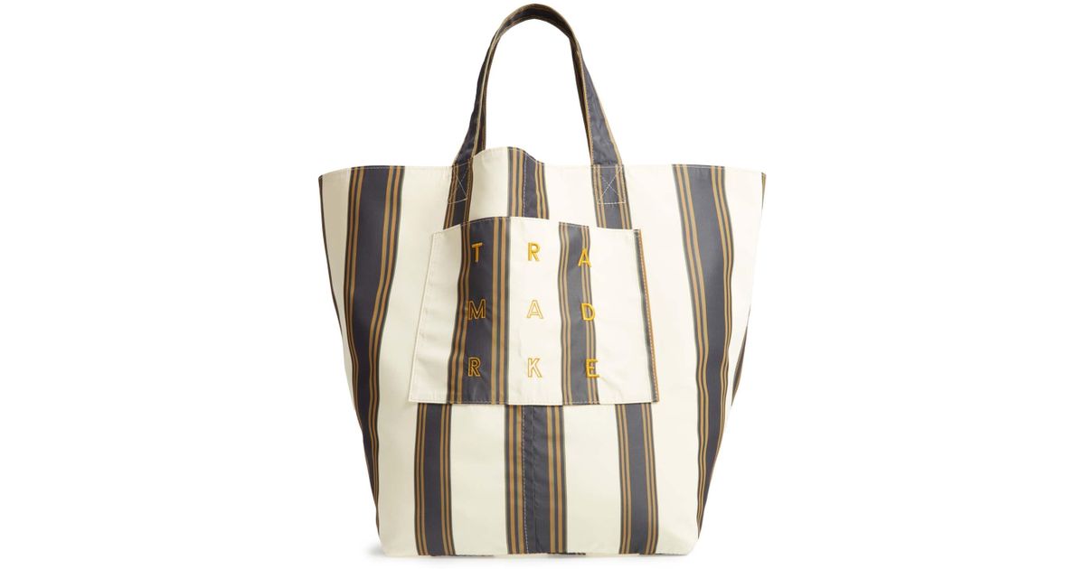 monogram colorblock stripe shopper tote bag
