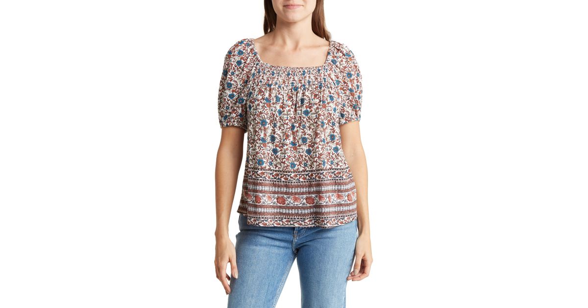 Lucky Brand Smocked Square Neck Top