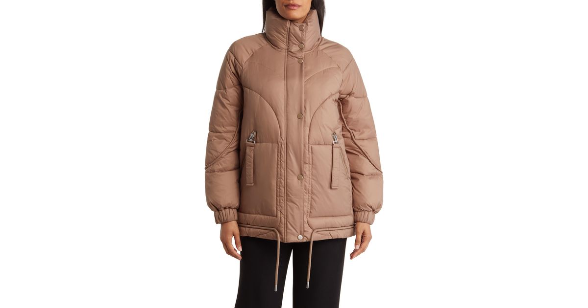Andrew Marc Strehla Quilted Puffer Jacket in Brown Lyst