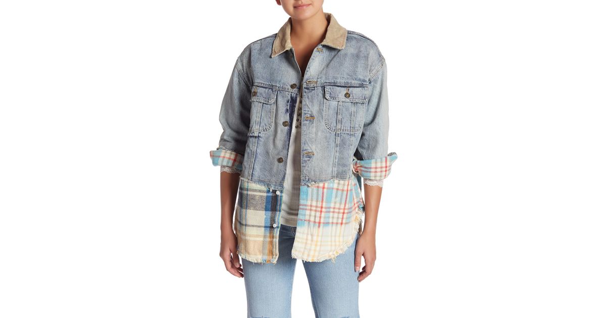 sirius plaid mixed denim jacket