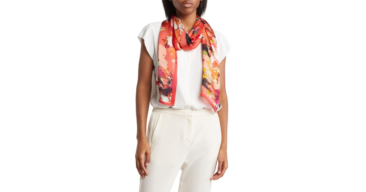 Vince Camuto Inky Floral Oblong Scarf in Red Lyst