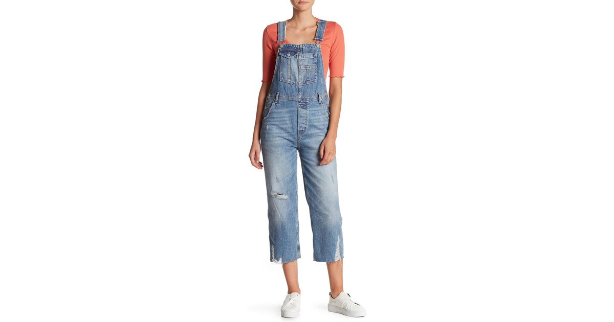 free people distressed boyfriend overalls