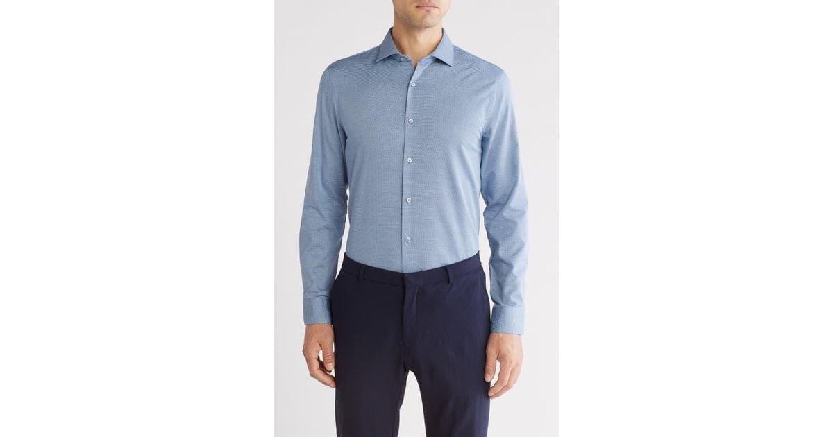 Perry Ellis Slim Fit Double Edge Texture Dress Shirt in Blue for Men | Lyst