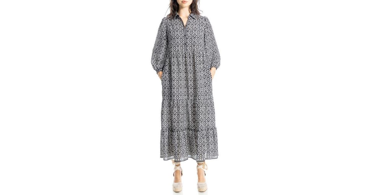 MAX STUDIO Three-quarter Sleeve Drapey Satin Maxi Dress