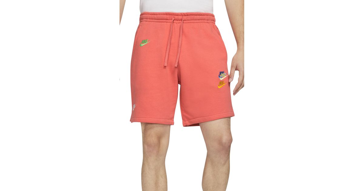 Nike Cotton Sportswear Essentials+ Embroidered Swooshes Sweat Shorts In Magic Ember/magic Ember 
