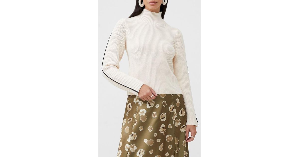 French Connection Tipped Funnel Neck Crochet Sweater in White Lyst