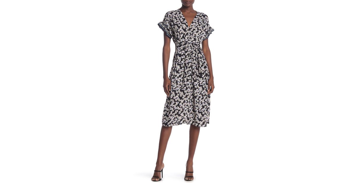max studio ruffle sleeve midi dress