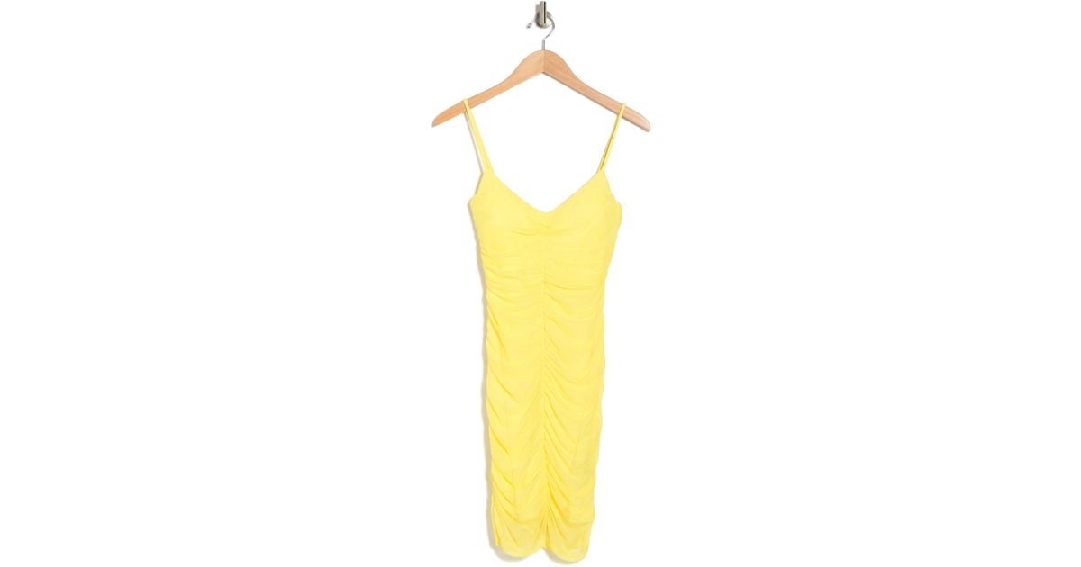 Bebe Ruched Knit Slip Dress in Yellow | Lyst