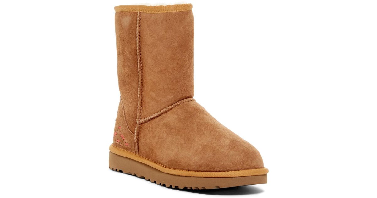 ugg classic genuine shearling lined short rustic weave boot