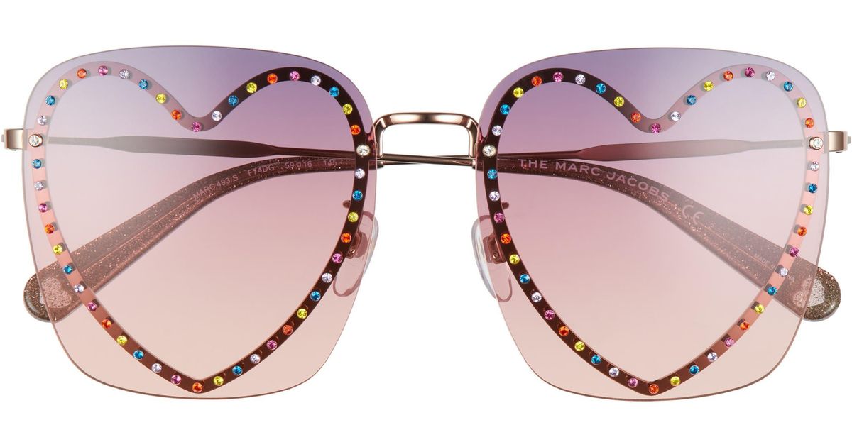Marc Jacobs The 59mm Embellished Heart Square Sunglasses In Purple  Black/violet Shaded At Nordstrom Rack | Lyst