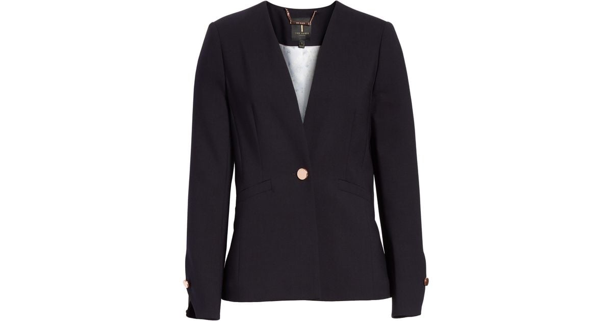 Ted Baker Ted Working Title Collarless Stretch Wool Jacket In Navy At ...
