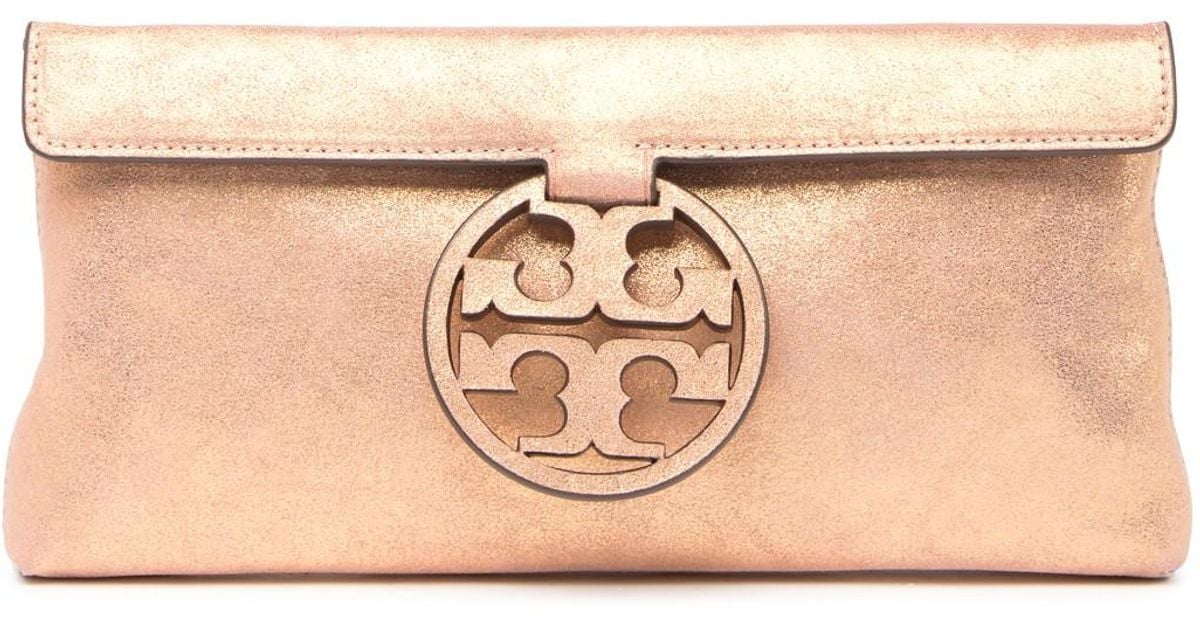 Tory Burch Leather Miller Metallic Clutch - Lyst