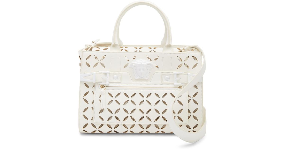 Lyst Versace Leather Laser Cut Shoulder Bag In White