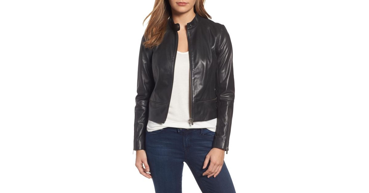 Halogen R Zip Detail Leather Moto Jacket Regular Petite In Halogen R Zip Detail Leather Moto Jacket Regular Petite In Black Lyst