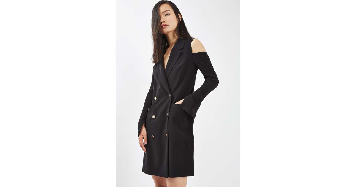 TOPSHOP Cold Shoulder Blazer Dress in Black | Lyst