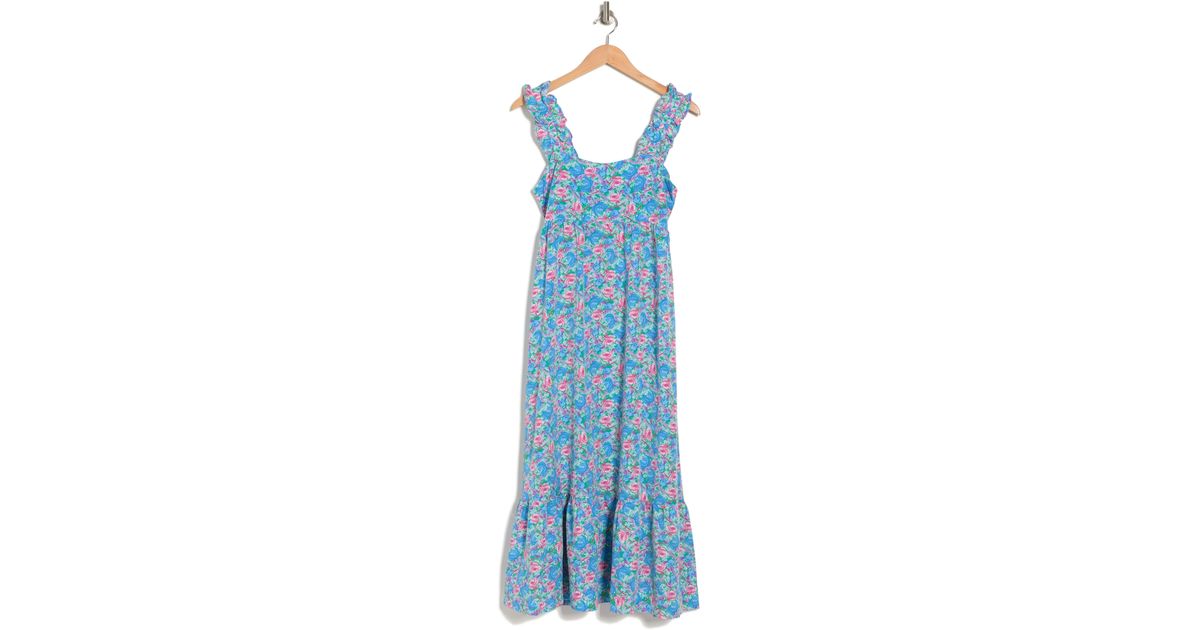 Lush Floral Ruffle Strap Maxi Dress in Blue | Lyst
