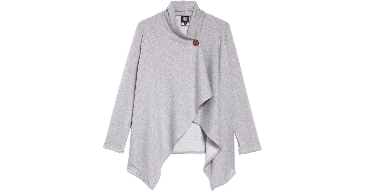 Bobeau One Button Fleece Wrap Cardigan in Gray Lyst
