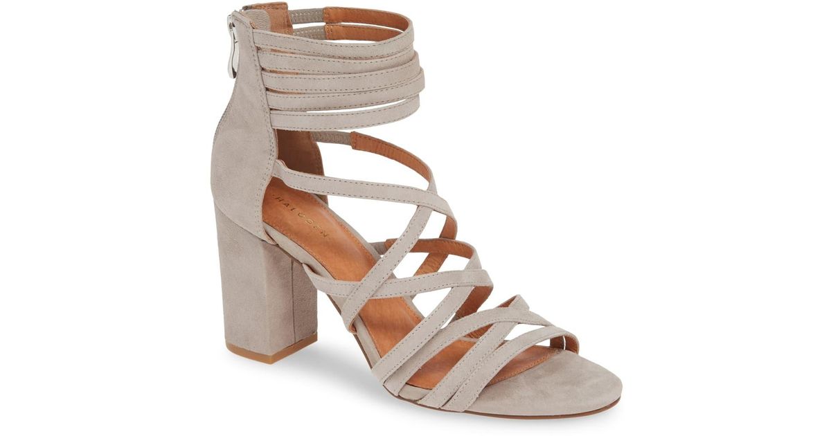 grey strappy block heels