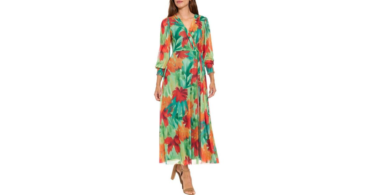 London Times Long Sleeve Mesh Maxi Dress in Green | Lyst