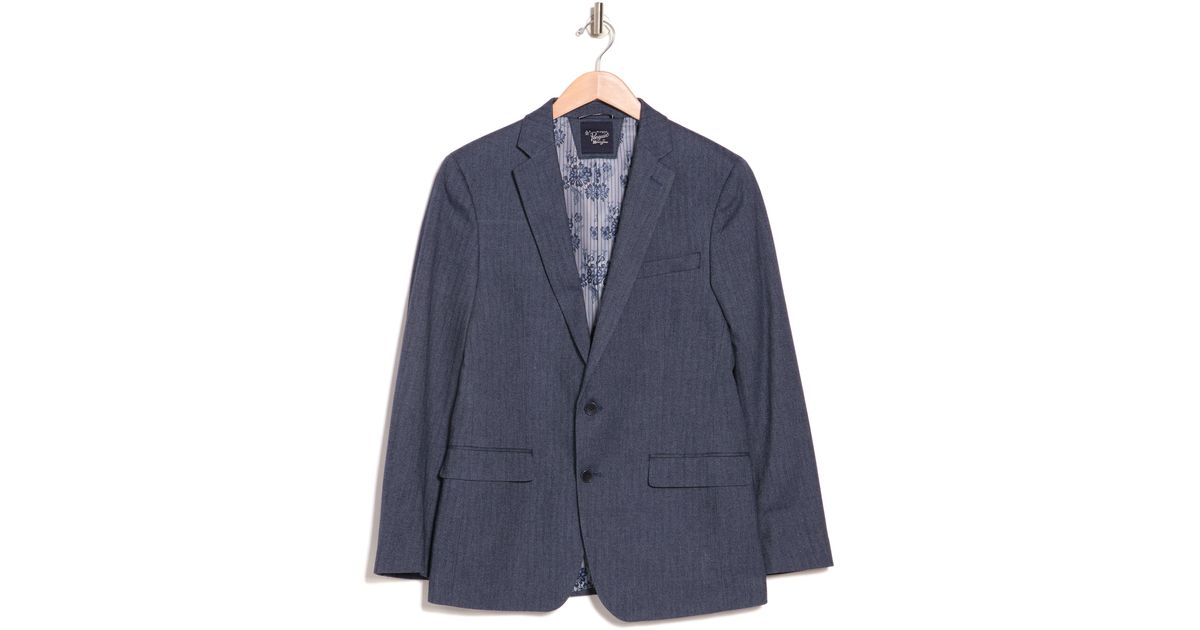 Original Penguin Navy Herringbone Stretch Cotton Suit Jacket At