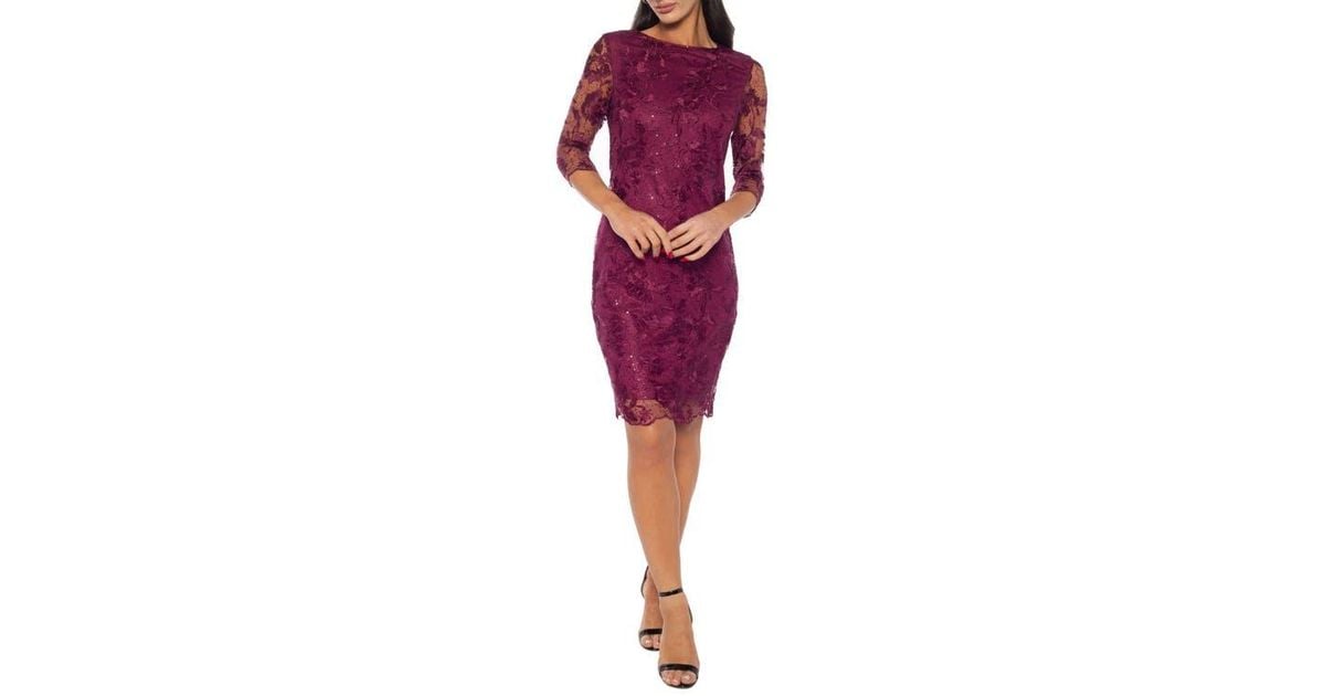 Marina Three-Quarter Sleeve Embroidered Lace Cocktail Dress | Lyst Marina Three-Quarter Sleeve Embroidered Lace Cocktail Dress | Lyst