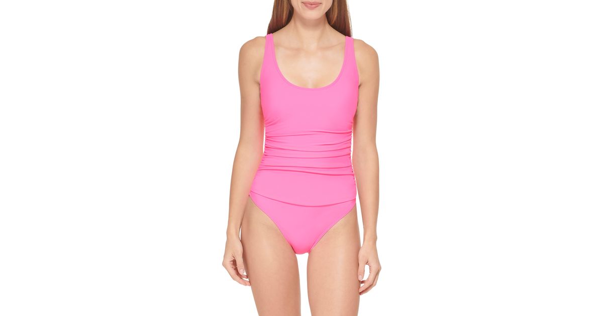DKNY Scoop Neck Onepiece Swimsuit in Pink Lyst