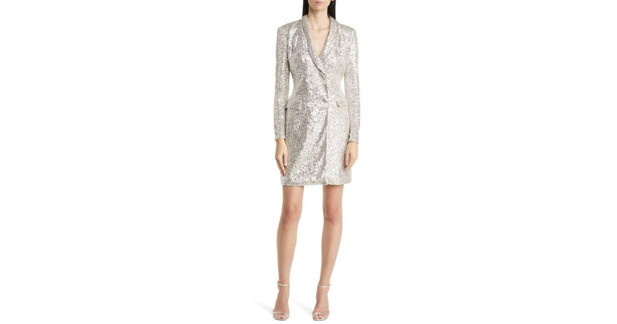 chinese dress ladies Red Pactwork Sequined Dress Asymetrical One Shoulder Long Sleeve Party  Dresses Ladies Colorblock Blazer Dress main image 1