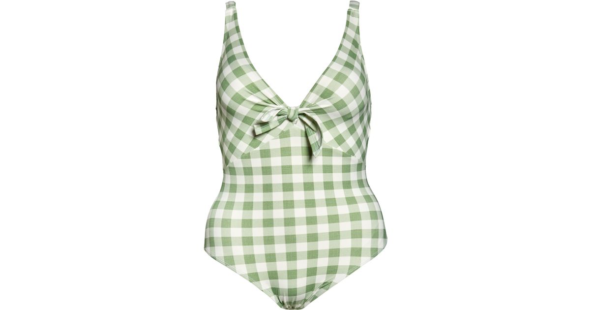Robin Piccone Jemma Tie Front Gingham Onepiece Swimsuit In Agave At