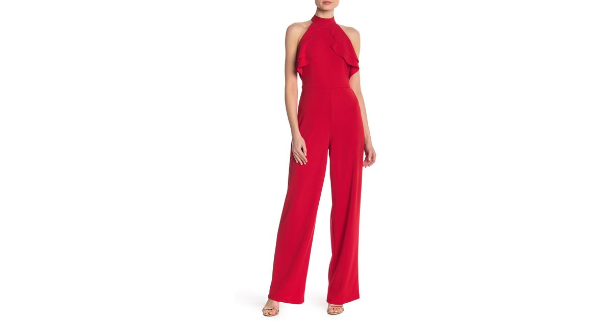 bebe ruffle halter jumpsuit