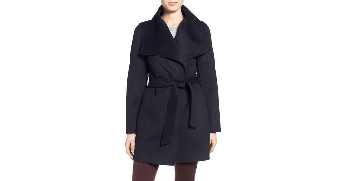 T Tahari Tahari Ella Belted Double Face Wool Blend Wrap Coat in Navy ...