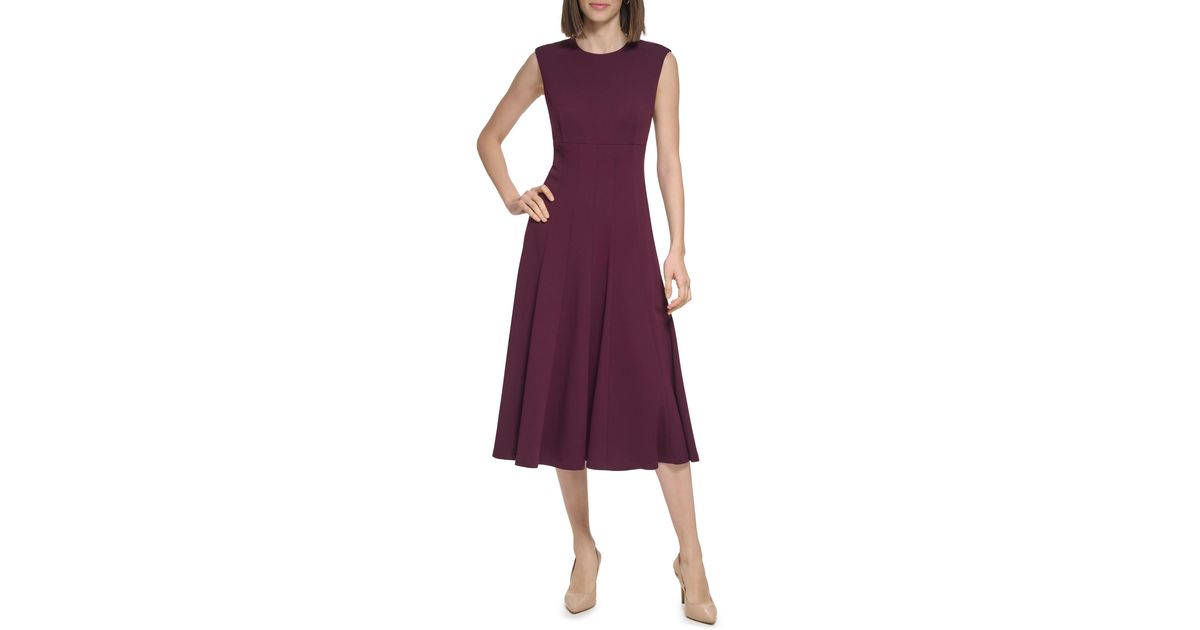 Calvin Klein Empire Waist Seamed Midi Dress in Purple