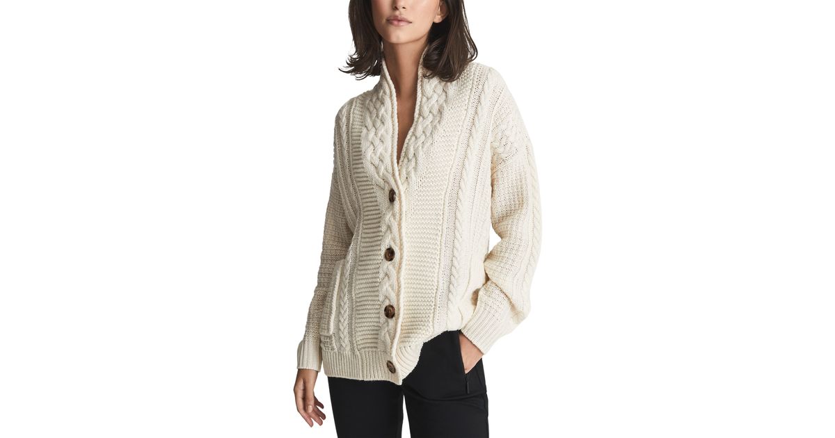 Reiss Summer Wool & Cashmere Blend Cable Cardigan In Cream At Nordstrom ...