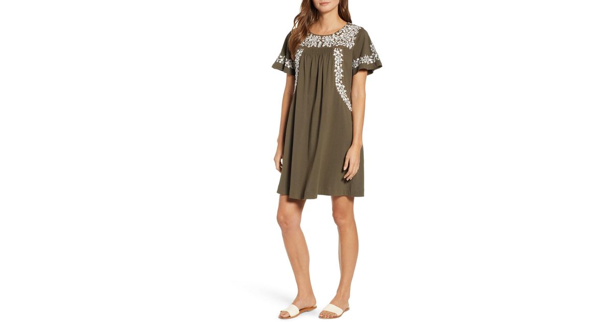 caslon embroidered cotton shift dress