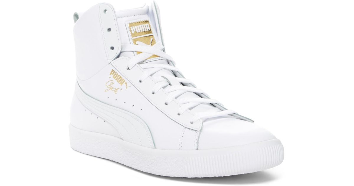 PUMA Clyde Mid Core Leather Foil Sneaker in White for Men | Lyst