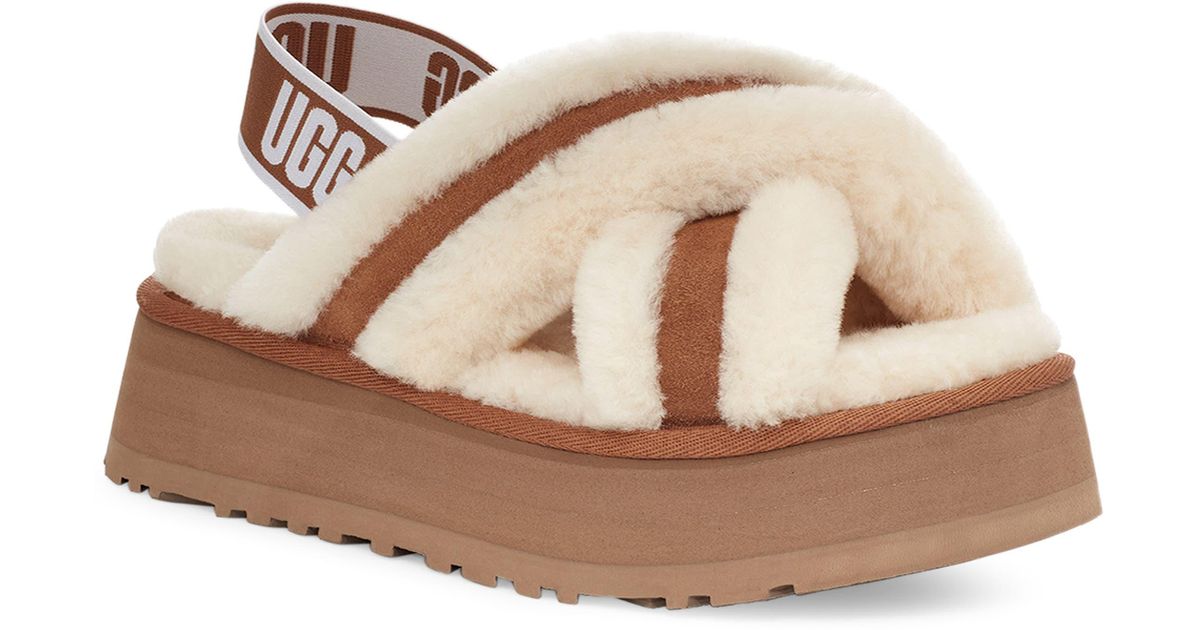 UGG Synthetic Disco Cross Genuine Shearling Slide In Chestnut At