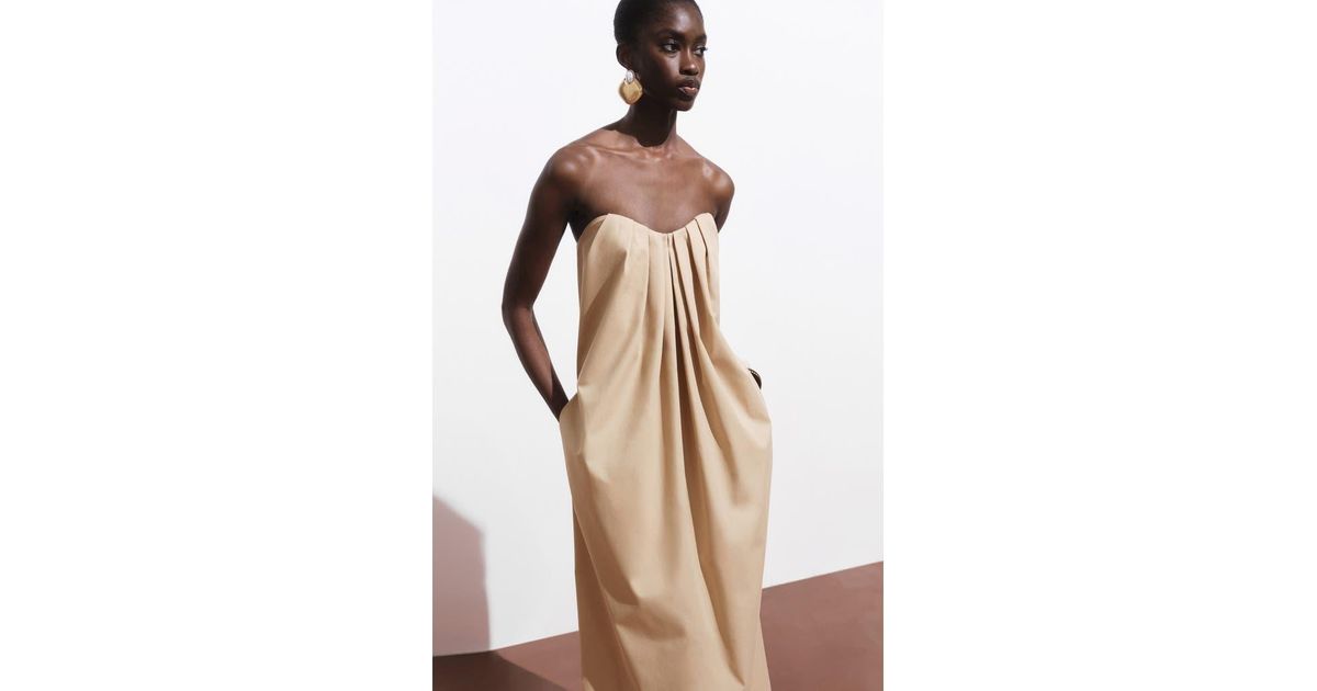 strapless pleat front dress mango Mango Chiffon Strapless Gown Monique Lhuillier