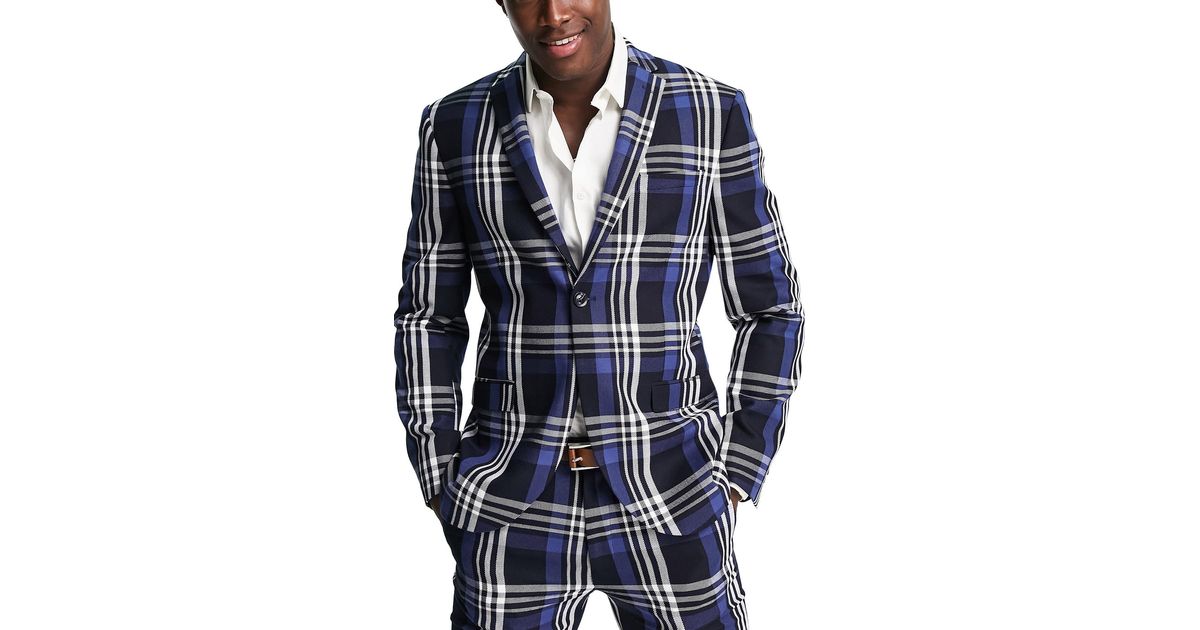 TOPMAN Tartan Plaid Slim Fit Suit Jacket In Black At Nordstrom