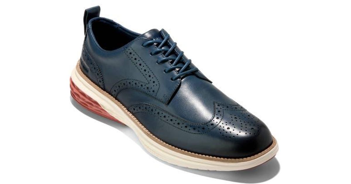 Cole Haan Navy Leather Wingtip Derby Shoes with White Sole Cole Haan Men main image 2