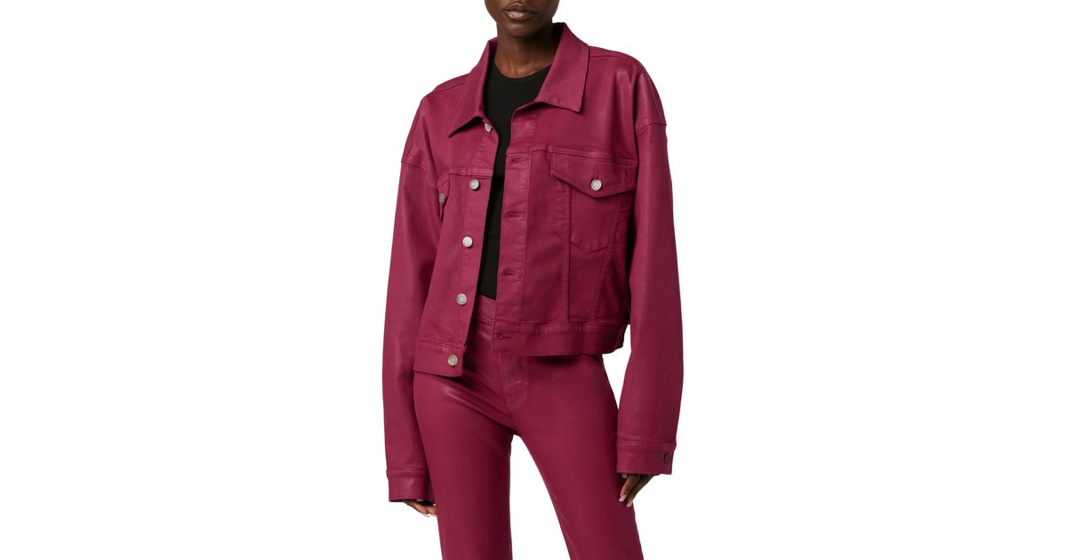 Hudson Jeans Brea Coated Denim Trucker Jacket in Red Lyst