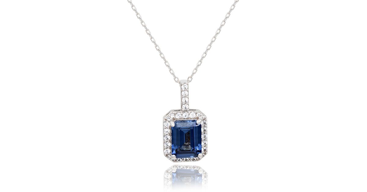 Suzy Levian Sterling Silver Emerald Cut Sapphire Pendant Necklace in ...