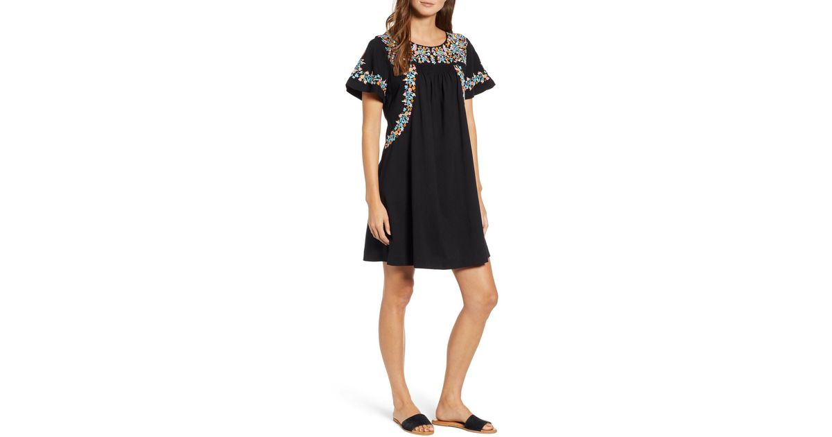 caslon embroidered cotton shift dress