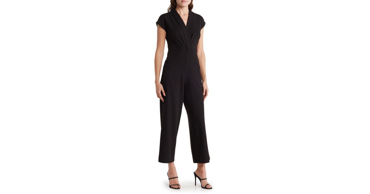Nicole Miller Shawl Collar Cap Sleeve Jumpsuit in Black Lyst