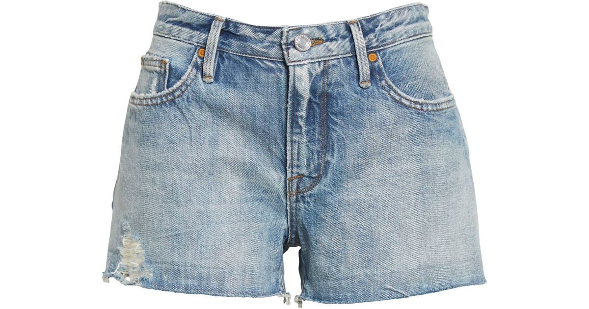FRAME (bio)degradable Le Grand Garçon Cutoff Denim Shorts in Blue | Lyst