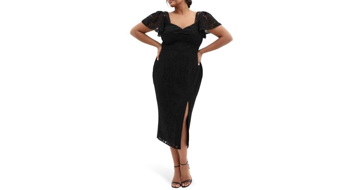City Chic Maisie Flutter Sleeve Lace Dress in Black | Lyst