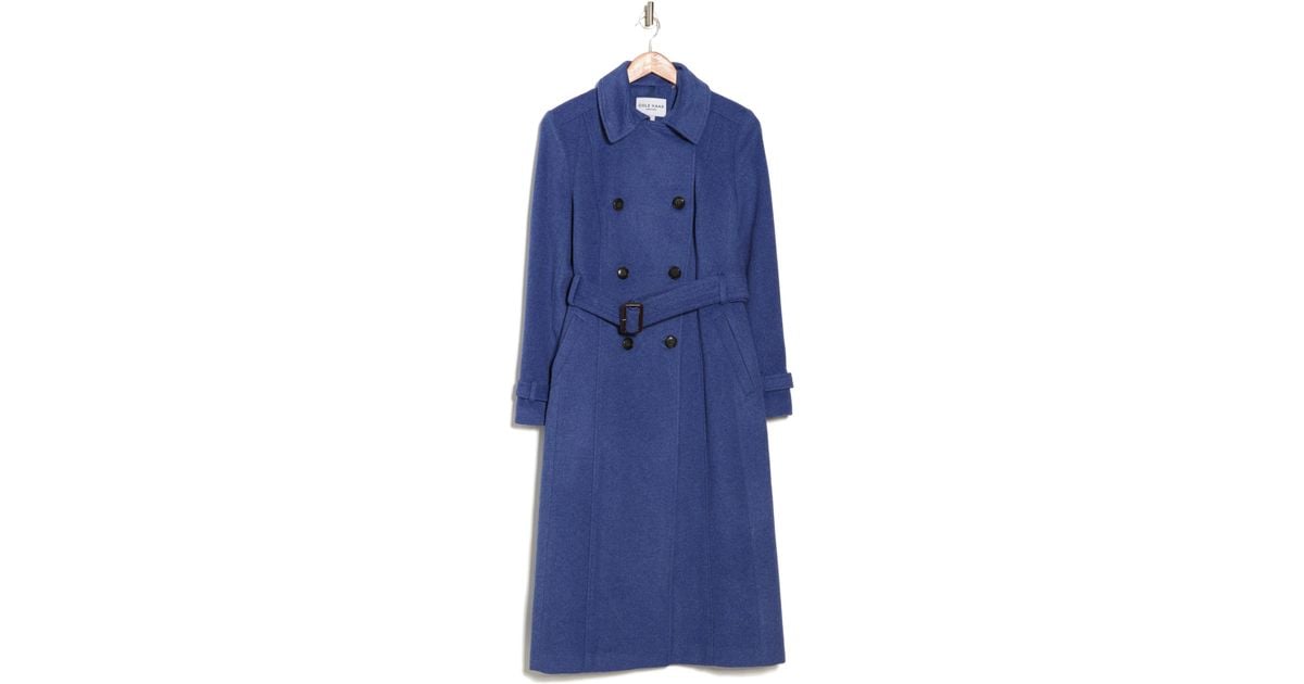 Cole Haan Slick Belted Double Breasted Trench Coat In Denim At