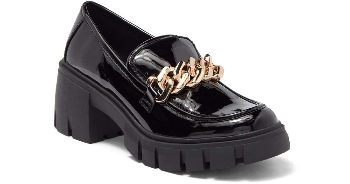 Madden Girl Hoxtonn Lug Sole Platform Loafer In Black Patent At