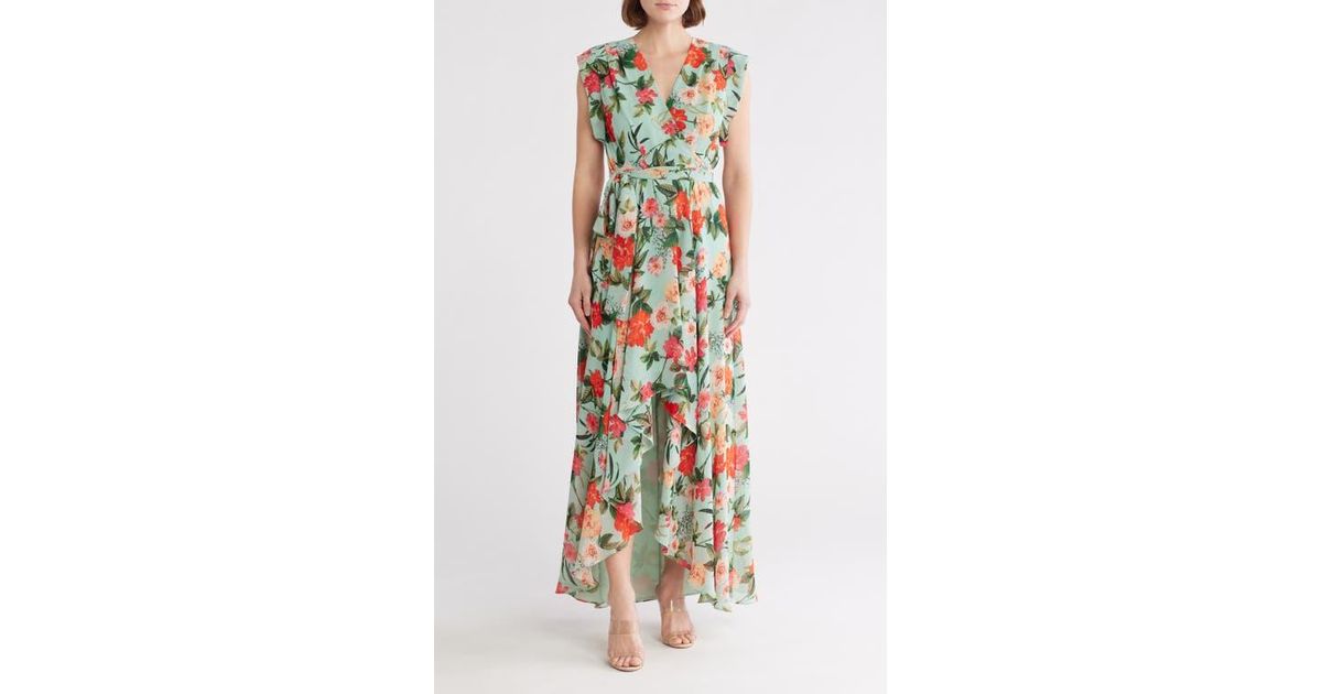 Eliza J Floral Metallic Clip Chiffon V-Neck Sleeveless